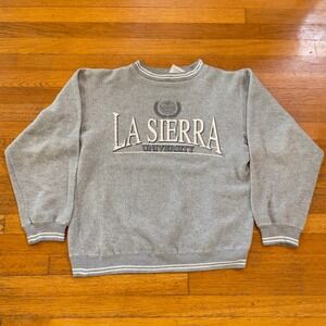 VTG 90s La Sierra University Grey Ringer Crewneck Sweatshirt Pullover Gusset L